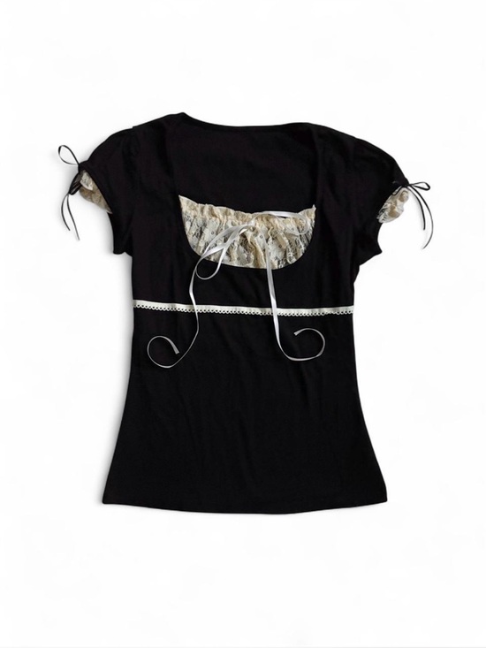 Source Unknown Tops - gothic lolita black lace babydoll top